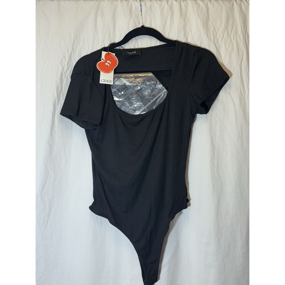 Cider Women‎ Black Bodysuit Large Thong NWT AA10